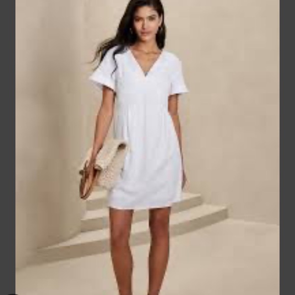 Banana Republic Factory medium JACQUARD MINI DRESS back tie white v-neck zipper - Picture 5 of 7